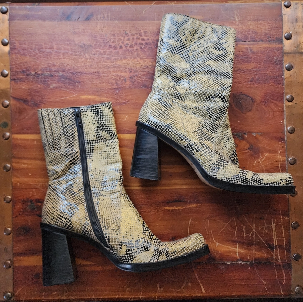 Vintage Leather Snake Print Boots